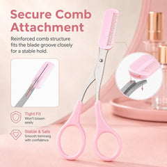 Eyebrow Scissors with Comb 2-in-1 Stainless Steel Curved Eyebrow Trimmer Scissors Beauty Shears for Women
