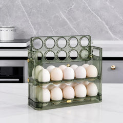 30 Eggs Holder for Refrigerator Door, 3-Tier Flip-Up Egg Storage Container with Sliding Date Tracker, Clear Space-Saving Egg Dispenser Rack