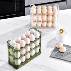 30 Eggs Holder for Refrigerator Door, 3-Tier Flip-Up Egg Storage Container with Sliding Date Tracker, Clear Space-Saving Egg Dispenser Rack