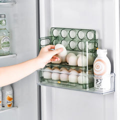 30 Eggs Holder for Refrigerator Door, 3-Tier Flip-Up Egg Storage Container with Sliding Date Tracker, Clear Space-Saving Egg Dispenser Rack
