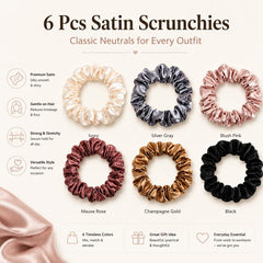 6pcs /Pack Satin Hair Scrunchies Set Minimalist Soft Hair Ties for Women and Girls Gentle No-Damage Silk-Like Hair Accessories