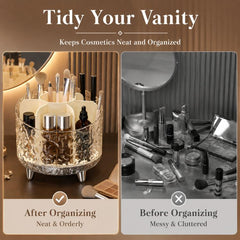 360-degree Rotating Makeup Organizer with 7 Compartments Glacial Texture Spinning Cosmetic Storage Vanity Organizer Clear Brush Holder