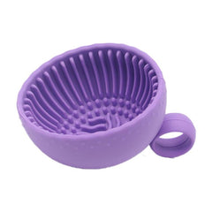 Handheld Silicone Makeup Brush Cleaning Bowl 2-in-1 Travel Cosmetic Brush Scrubber Cup with Hanging Loop