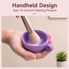 Handheld Silicone Makeup Brush Cleaning Bowl 2-in-1 Travel Cosmetic Brush Scrubber Cup with Hanging Loop