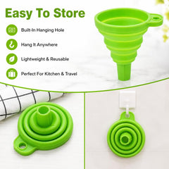 3pcs /Pack Food-Grade Silicone Collapsible Funnel Portable Folding Telescopic Funnel For Kitchen & Household Liquid Dispensing, Green