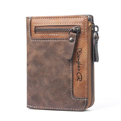 Mens Zipper Wallet Bifold Vintage PU Leather Card Holder with Coin Pocket, Multi Card Slots ID Window Large Capacity Zip Around Pocketbook for Men