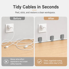 10pcs /Pack Adhesive Cable Organizer Reusable Hook And Loop Fastener Cord Keeper Strips For Appliance Under Desk Wire Management Clips, Gray