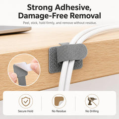 10pcs /Pack Adhesive Cable Organizer Reusable Hook And Loop Fastener Cord Keeper Strips For Appliance Under Desk Wire Management Clips, Gray