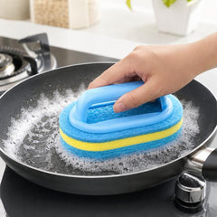 Multi-Purpose Scrub Sponge Brush With Handle Non-Scratch 3-Layer Thickened Polyester Fiber Scouring Pad For Pots, Pans, Stove