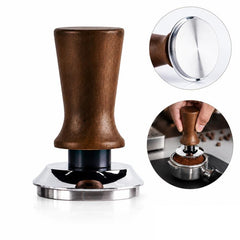 Solid Wood Handle Stainless Steel Constant Force Coffee Tamper, 51mm Threaded Bottom, 53mm Threaded Bottom, 58mm Threaded Bottom, 51mm Flat Bottom, 53mm Flat Bottom, 58mm Flat Bottom