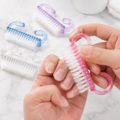 4pcs /Pack Horn Handle Nail Brush, Glitter Plastic Fingernail Scrub Brush for Dust Cleaning, Mini Manicure Hand Scrubbing Brush, 4pcs Mixed Color
