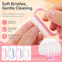 4pcs /Pack Horn Handle Nail Brush, Glitter Plastic Fingernail Scrub Brush for Dust Cleaning, Mini Manicure Hand Scrubbing Brush, 4pcs Mixed Color