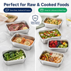 LsCook 5pcs Food-Grade Stainless Steel Food Storage Containers With Lids for Refrigerator Storage Box, 13.5x10.5x5 With White Lid