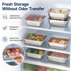 LsCook 5pcs Food-Grade Stainless Steel Food Storage Containers With Lids for Refrigerator Storage Box, 13.5x10.5x5 With White Lid