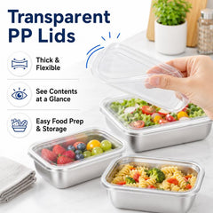 LsCook 5pcs Food-Grade Stainless Steel Food Storage Containers With Lids for Refrigerator Storage Box, 13.5x10.5x5 With White Lid