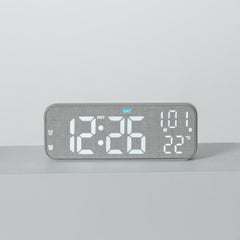 Modern LED Digital Desk Clock with Temperature Date, Silent Alarm Clock with Dual Alarm, 5801 Yellow Wood Grain, 5801 Grey Fabric, 5802 Yellow Wood Grain, 5802 Grey Fabric