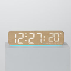 Modern LED Digital Desk Clock with Temperature Date, Silent Alarm Clock with Dual Alarm, 5801 Yellow Wood Grain, 5801 Grey Fabric, 5802 Yellow Wood Grain, 5802 Grey Fabric