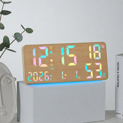 Large Display Digital Wall Clock With Temp Humidity Dual Alarm Desk Clock, GH8070 Woodgrain Fixed White Light, GH8070 Fabric Fixed White Light, GH8071 Woodgrain Color Changing, GH8071 Fabric Color Changing