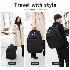 20 Inch Rolling Backpack for Travel Wheeled Laptop Backpack with Hidden Straps Carry On Trolley Bag for Business School