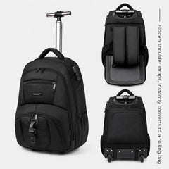 FUGUILAI 18 Inch Rolling Backpack with Combination Lock Convertible Wheeled Laptop Backpack with All-Terrain Quiet Wheels, 8812   Black
