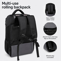 FUGUILAI 18 Inch Rolling Backpack with Combination Lock Convertible Wheeled Laptop Backpack with All-Terrain Quiet Wheels, 8812   Black