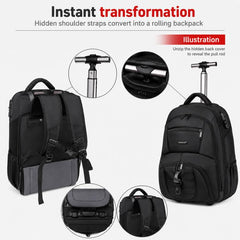 FUGUILAI 18 Inch Rolling Backpack with Combination Lock Convertible Wheeled Laptop Backpack with All-Terrain Quiet Wheels, 8812   Black