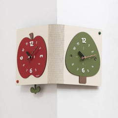 wozoom Living Room Minimalist Double-Sided Wall Clock Corner Decorative Clock, Red Medium, Red Large, Beige Large