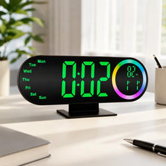 RGB Mirror Digital Alarm Clock With LED Night Light Temperature Week Display