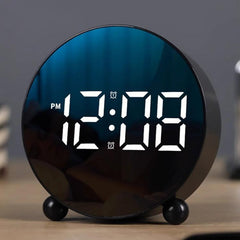 Circular LED Digital Alarm Clock Dimmable Bedside Desk Clock With Dual Alarms