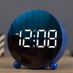 Circular LED Digital Alarm Clock Dimmable Bedside Desk Clock With Dual Alarms
