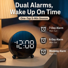Circular LED Digital Alarm Clock Dimmable Bedside Desk Clock With Dual Alarms