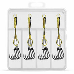 LINNHUE 4pcs /Box Carp Fishing Hooks Hand Tied High Carbon Steel Chinu Hooks With Bait Spring, No. 0.3, No. 0.5, No. 0.8, No. 1.0, No. 2.0