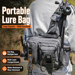 YEYINGZHE Waterproof Fishing Tackle Bag Multifunctional Crossbody Shoulder Sling Pack With Rod Holder