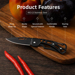 Mini Pocket Folding Knife With Carabiner Keychain 40Cr13 Stainless Steel EDC Utility Fruit Cutter Tool, Large 15cm