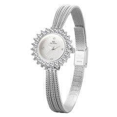 BS Bee Sister FA1833 Women Jewelry Bracelet Watch Vintage Floral Rhinestone Bezel Analog Wristwatch with Woven Mesh Band