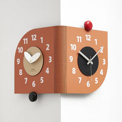 wozoom Corner Wall Clock Double Sided 90 Degree Wrap Around Quartz Clock, Beige, Dark Brown, Orange, Beige Swing Style 1, Beige Swing Style 2