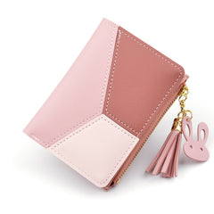 Short Leather Women Zipper Purse Panelled Wallets Trendy Coin Purse, Leather Pink, Leather Blue, Leather Black