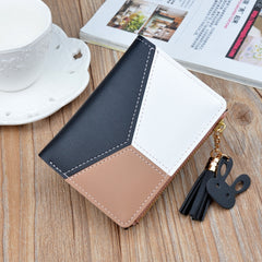 Short Leather Women Zipper Purse Panelled Wallets Trendy Coin Purse, Leather Pink, Leather Blue, Leather Black