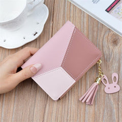 Short Leather Women Zipper Purse Panelled Wallets Trendy Coin Purse, Leather Pink, Leather Blue, Leather Black