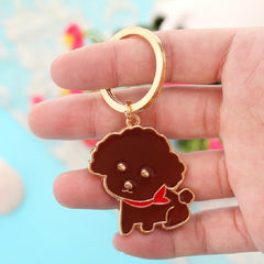 4 PCS Cartoon Animal Head Keychain Car Metal Ornament Key Ring, Corgi, Teddy