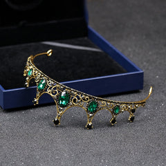 Vintage Small Baroque Green Crystal Tiaras Crowns for Women Girls Bride Wedding Hair Jewelry Accessories