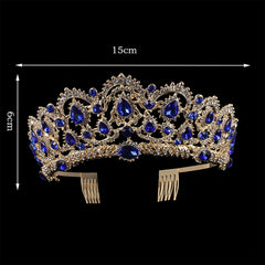Crystal Tiaras Vintage Gold Rhinestone Pageant Crowns With Comb Baroque Wedding Hair Accessories, Gold Blue, Gold Green, Gold Red, Silver Green, Silver Red, Silver Blue