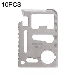 100 PCS 11 in 1 Outdoor Portable Multi-function Stainless Steel Hollow Tool Card Cutter with Leather Case, Size: 6.9 x 4.5cm, 10 PCS