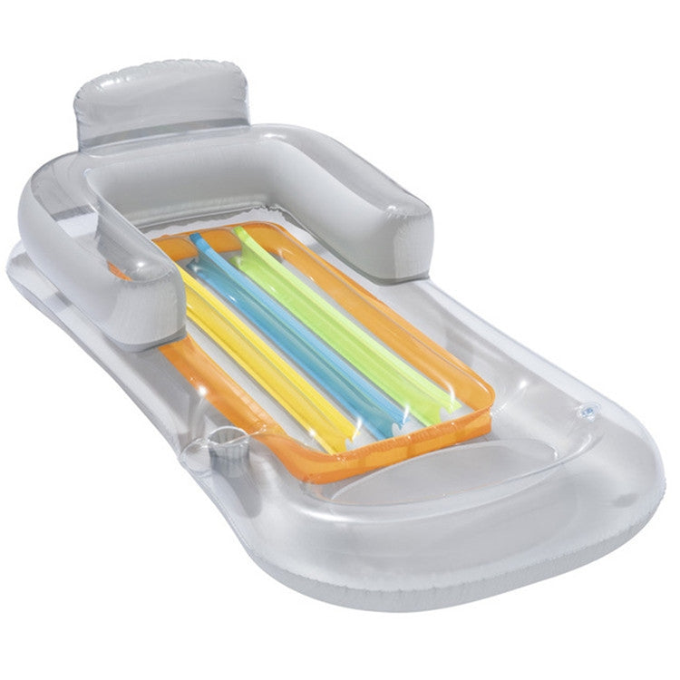 Single Water Inflatable Bed Back Luxury Chair Adult Inflatable Floating Row with Armrest & Cup Hole, 161 x 84cm (Transparent)