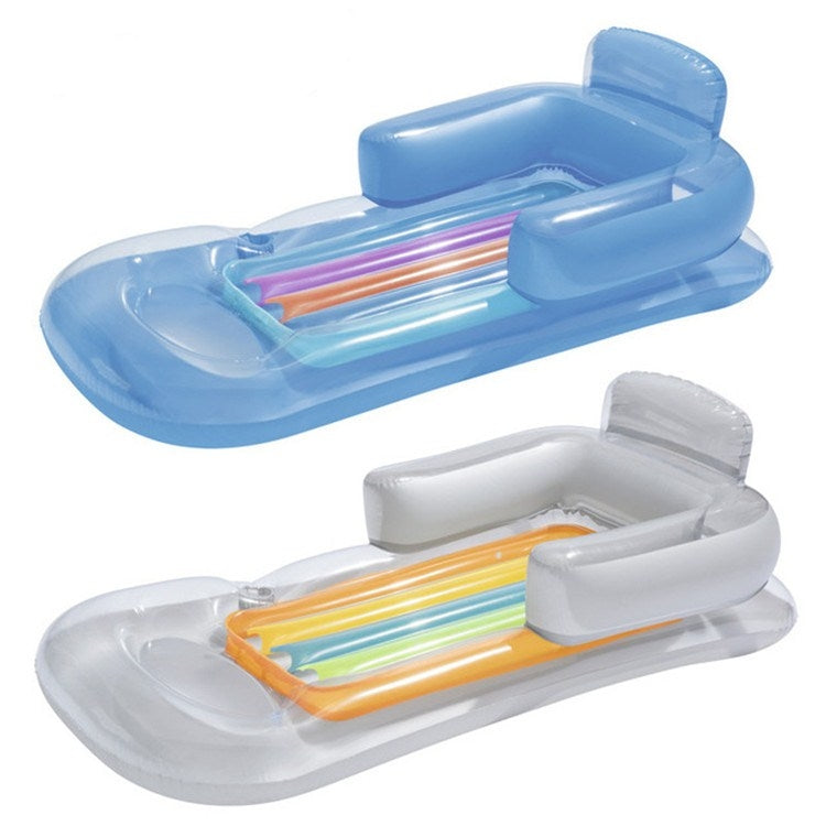 Single Water Inflatable Bed Back Luxury Chair Adult Inflatable Floating Row with Armrest & Cup Hole, 161 x 84cm (Transparent)