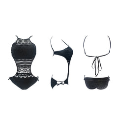 Sexy One Piece Solid Color Backless Hollow Lace Tight Swimsuit for Women, M, S, L
