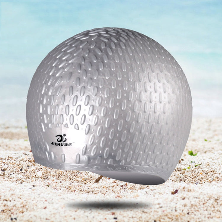Larger Version Water Drop Shape Silicone Swimming Cap, Larger Version (Gray), Larger Version (Black)