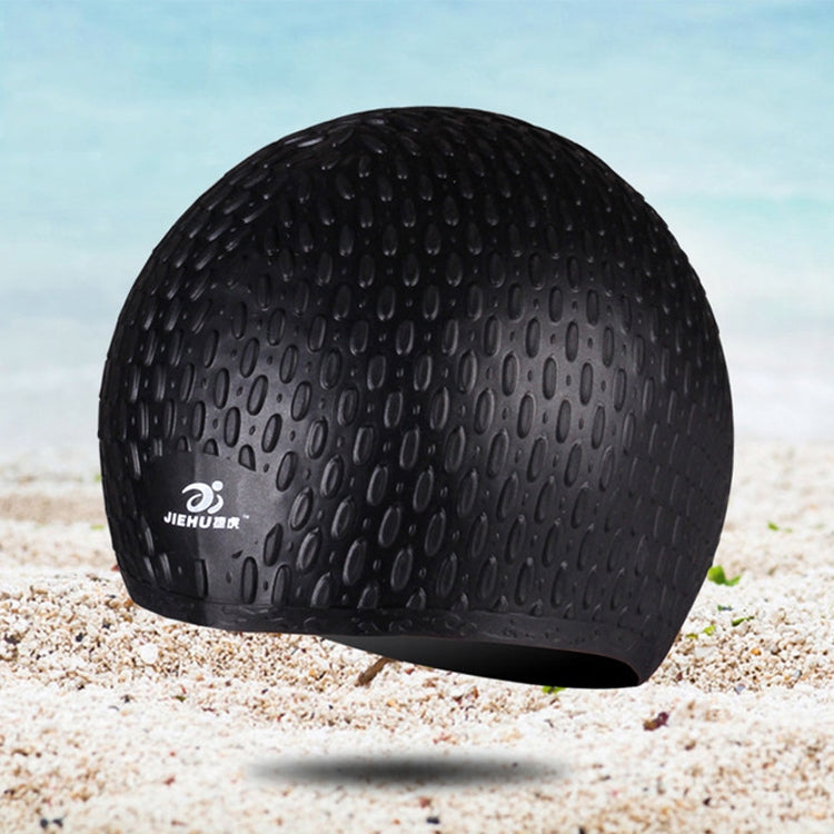 Larger Version Water Drop Shape Silicone Swimming Cap, Larger Version (Gray), Larger Version (Black)