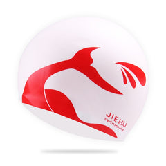 Enlarged Version Dolphin Pattern Silicone Swimming Cap for Male and Female, Enlarged Version (White), Enlarged Version (Silver), Enlarged Version (Black)