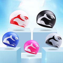 Enlarged Version Dolphin Pattern Silicone Swimming Cap for Male and Female, Enlarged Version (White), Enlarged Version (Silver), Enlarged Version (Black)